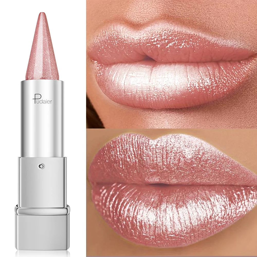 Pearl Shimmer Lipstick for Women, Metallic High Shine Lip Color, Waterproof Smudge Proof, 24 Hours Long Lasting, Lightweight Gla