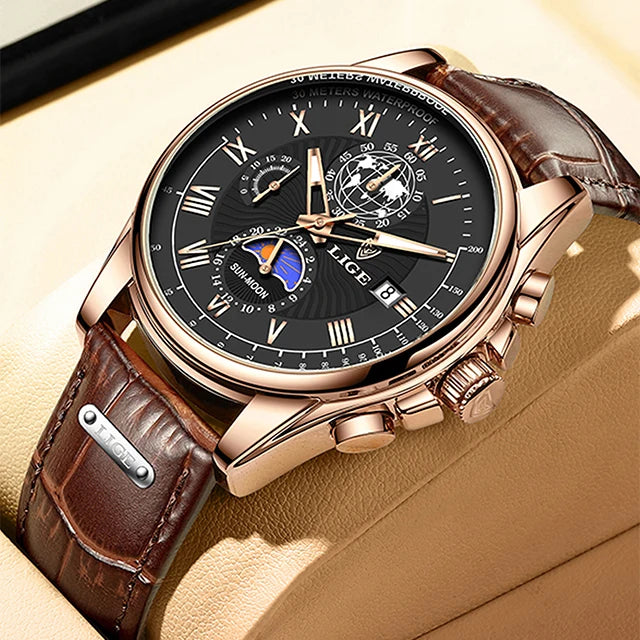 LIGE Fashion Automatic Date Men Quartz Watches Top Brand Luxury Male Clock Chronograph Sport Mens Wrist Watch Relogio Masculino