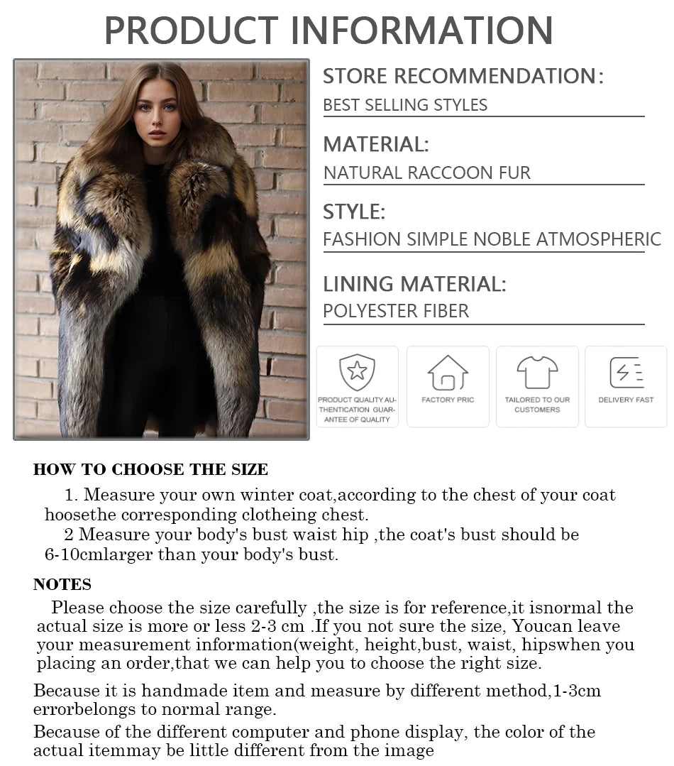 Natural Raccoon Fur Jacket With Collar Warm Winter Jackets For Women Real Fur Coat High Quality Genuine Fur Outwear