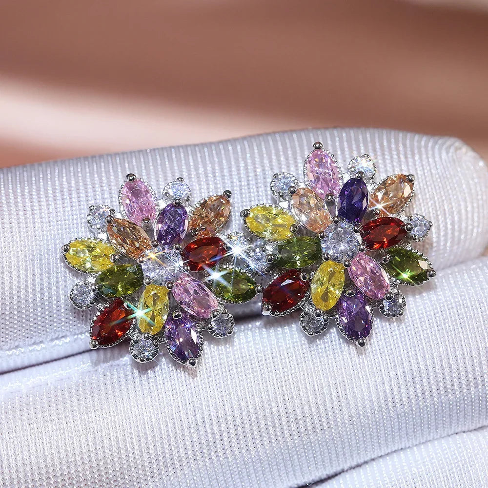 Cute Big AAAAA Bling Cubic Zirconia 925 Silver Needle Stud Earrings Fashionable Flower Earring for Women Jewelry Gift...