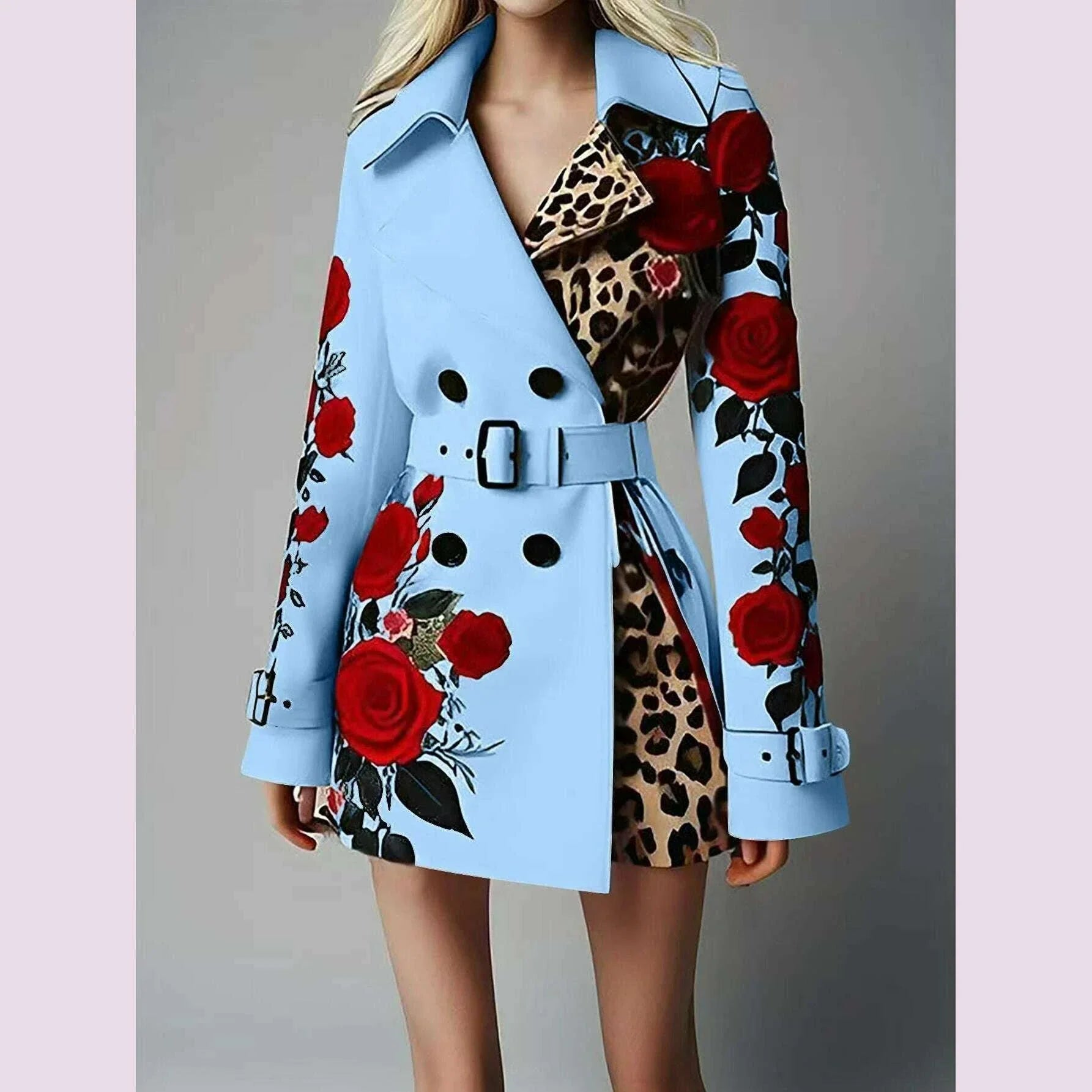 New Women's Spring Rose Leopard Print Suits Spring Office Elegant Slim Long Sleeve Coats Clothing With Belt For Women 2025 White