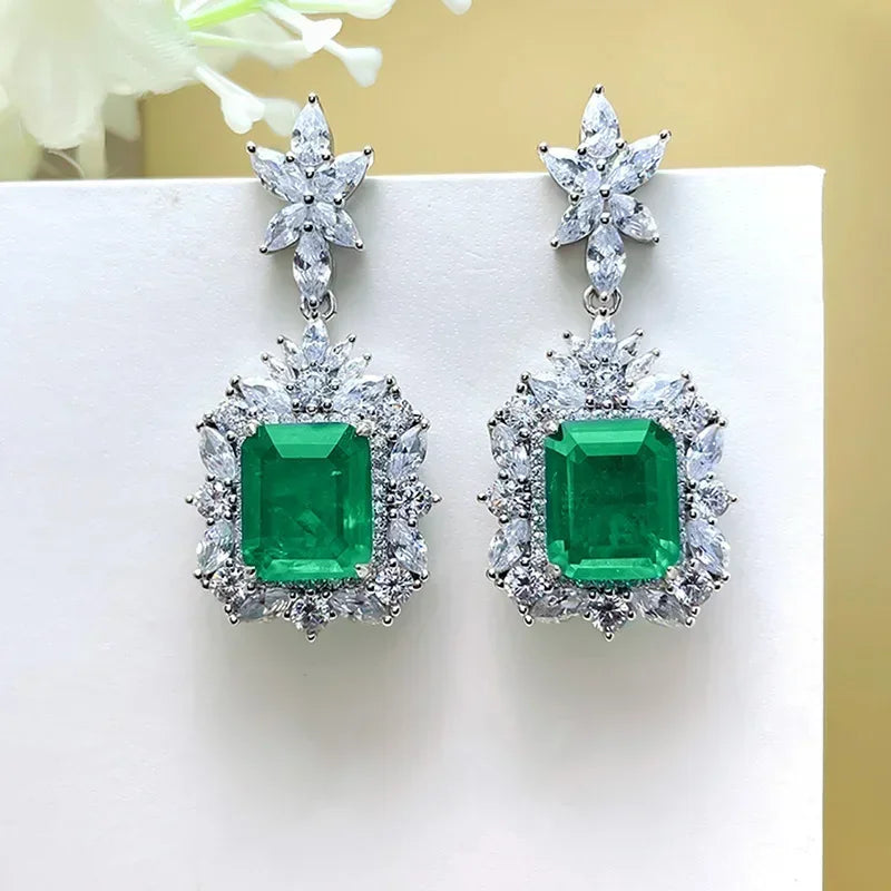 Fashionable Banquet Elegant Emerald Cubic Zirconia Earrings, High-end Inlaid Wedding Style Swaying Jewelry Accessories |...