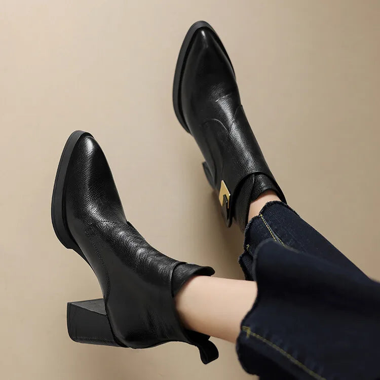 NEW Autumn/Winter Women Boots Genuine Leather Shoes for Women Pointed Toe Chunky Heel Shoe High Heel Modern Boots Platform Shoes