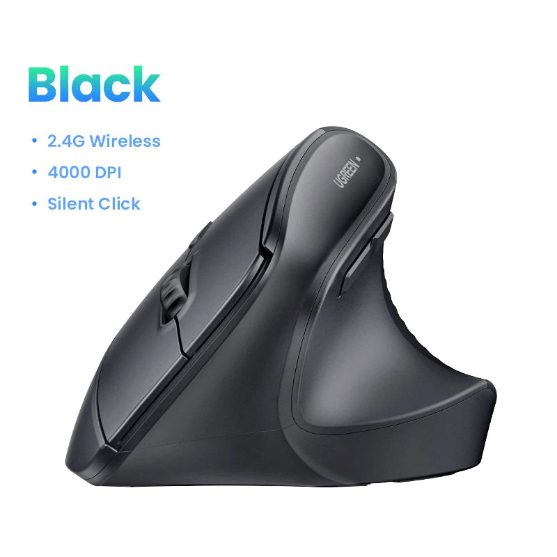 UGREEN Wireless Mouse Vertical 2.4G Ergonomic 4000DPI 6 Mute Buttons for MacBook Tablet Laptops Computer PC Mice Black...
