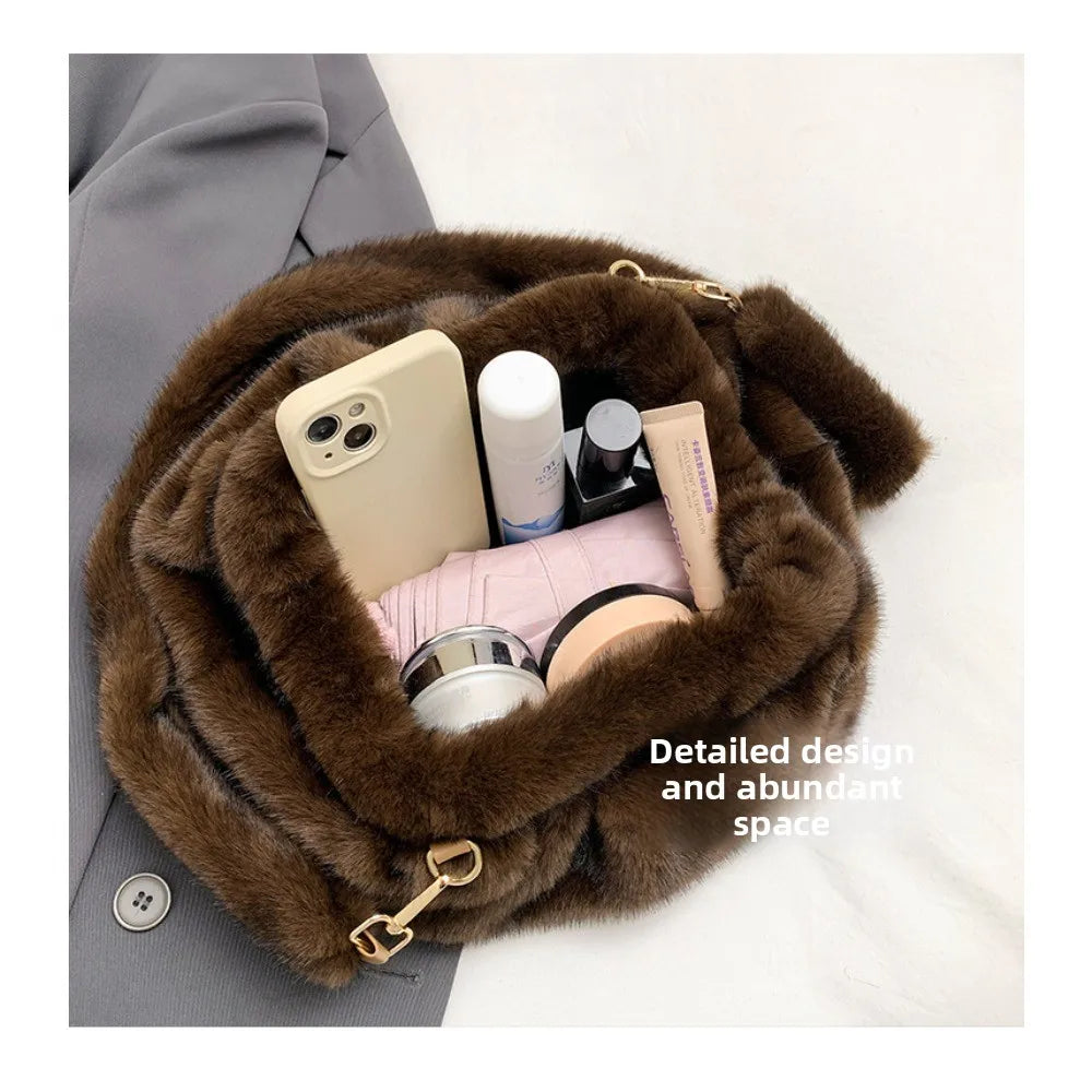 Fashionable Wrinkled Cloud Bag Soft Faux Fur Small Shoulder Bags for Women 2025 Winter Trend Korean Plush Handbags Crossbody Bag