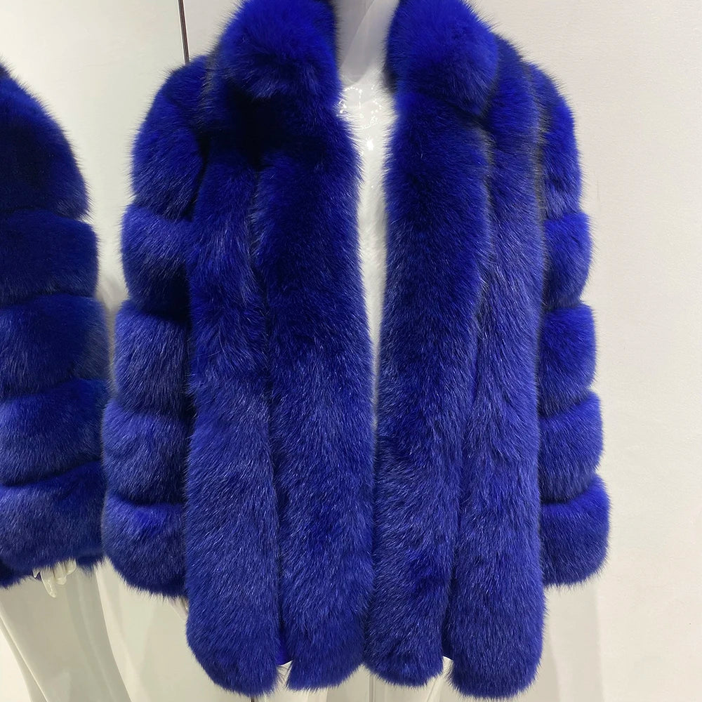 YOLOAgain Women's Stand Collar Real Fox Fur Jacket Natural Fox Fur Coat 2024 Winter - Kimlud