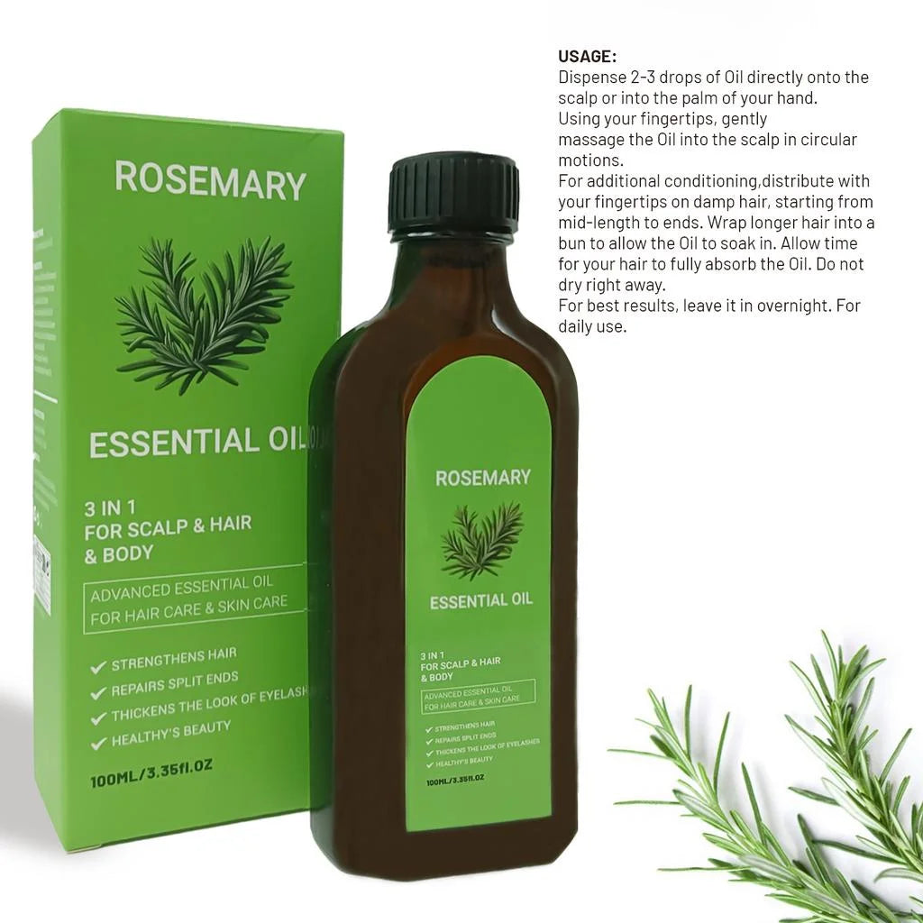 3-in-One Hair Care Essential Oil: Rosemary Essence Oil Nourishes and Moisturizes Hair, Repairs Damage and Improves Irritability