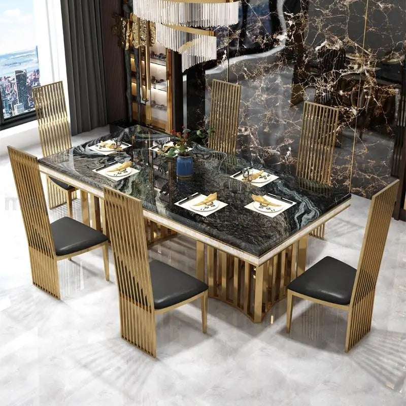 Luxury White Marble Dining Table And Chair Combination Rectangular Kitchen Tables Italian Type Large Concise Modern Furniture - Kimlud