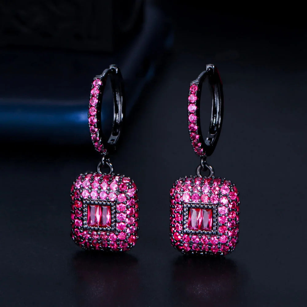 Moonso Luxury Red Green Color Rectangle Earrings for Women Anniversary Gift Jewelry Wholesale E6928