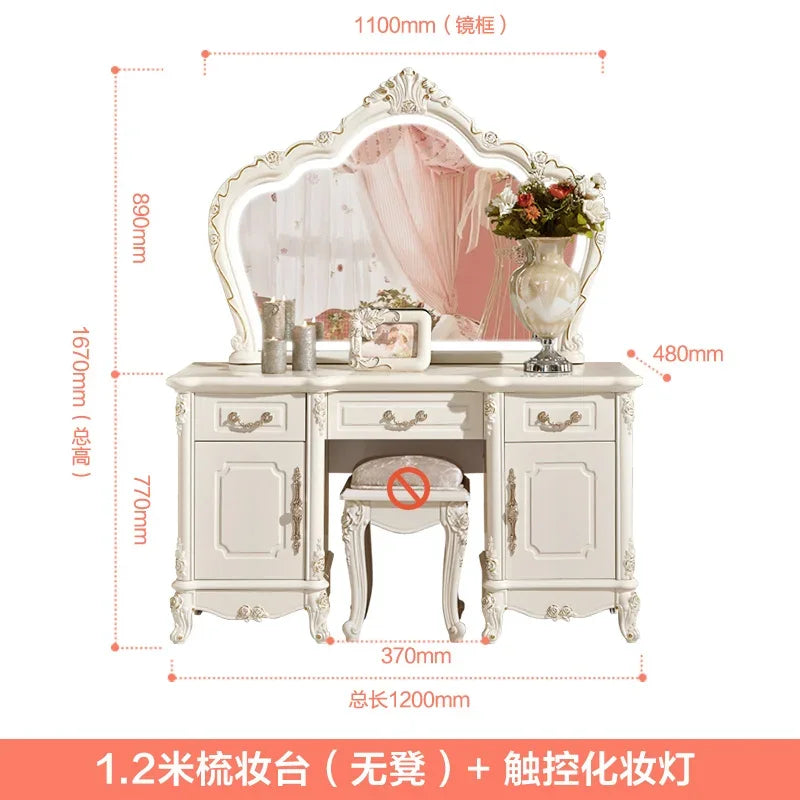 European Luxury Vanity Table Girls Wooden White Tall Vanity Table Makeup Nordic Penteadeira De Maquiagem Bedroom Furniture - Kimlud