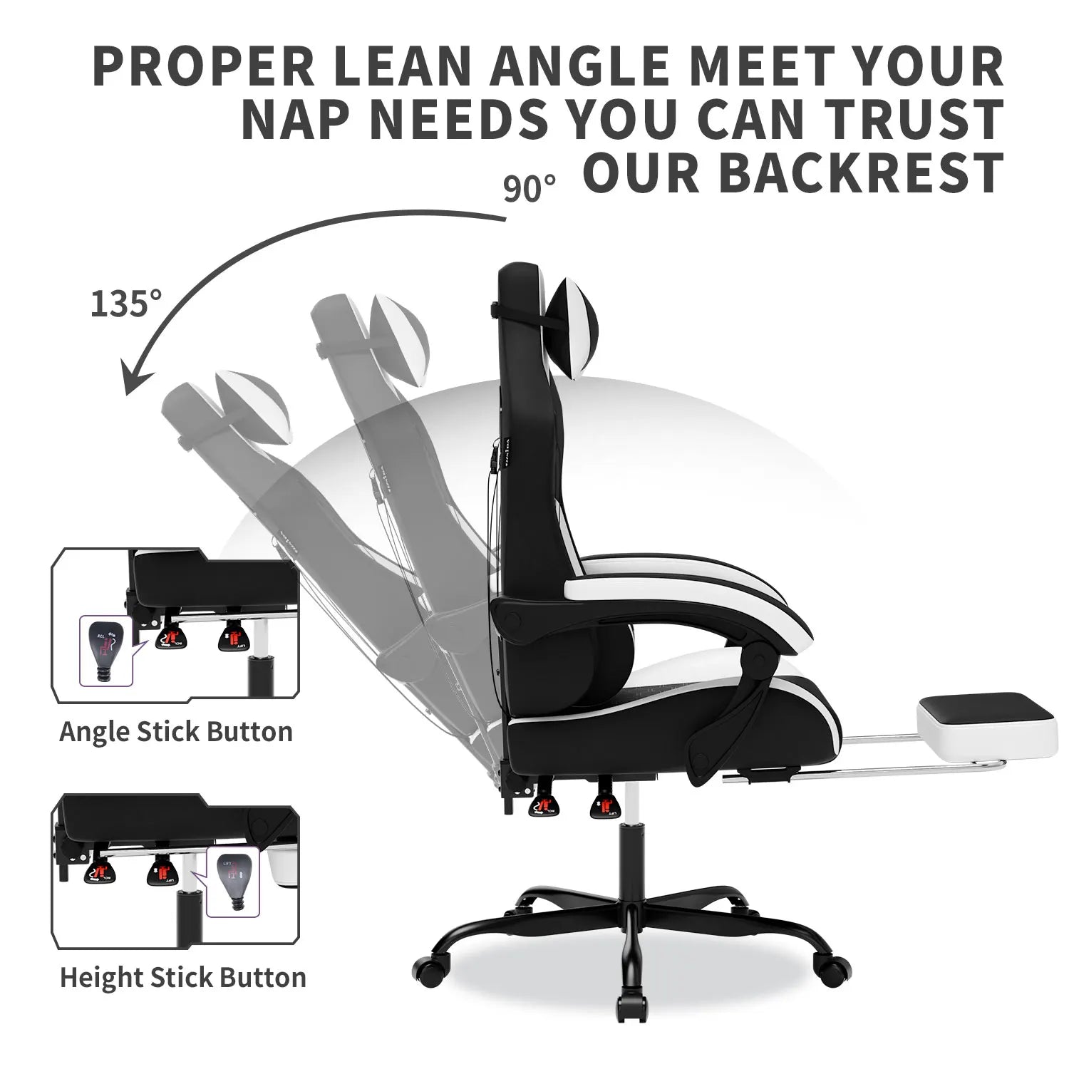 WOTSTA Gaming Chair with Footrest, Lumbar Support, Adjustable Height, Swivel Seat, Headrest ,For Office or Gaming
