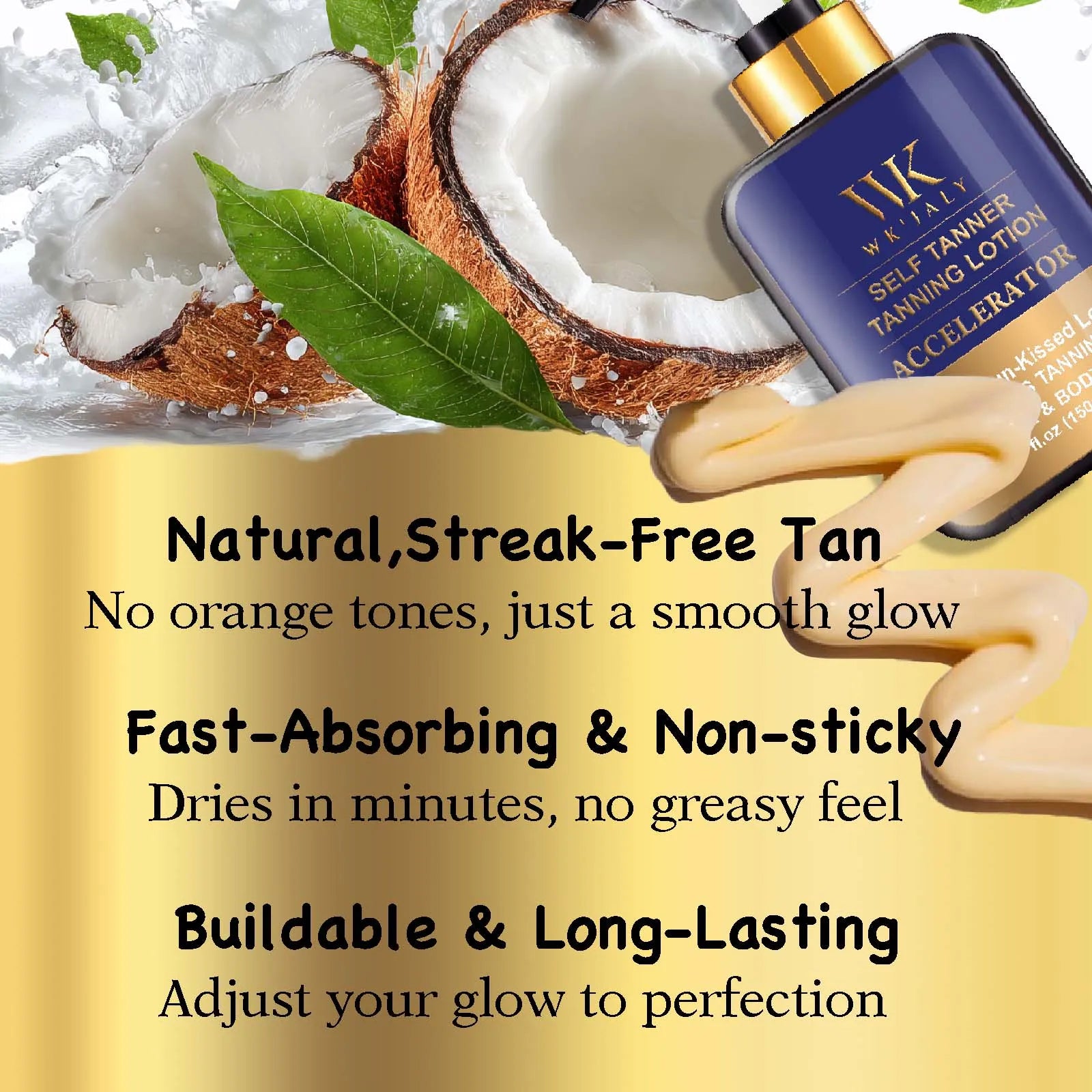 WK JALY Self Tanner Body Lotion, Fair To Medium Skin Tone, Sunless Tanning Moisturizer With Coconut Oil, Carrot Oil,...