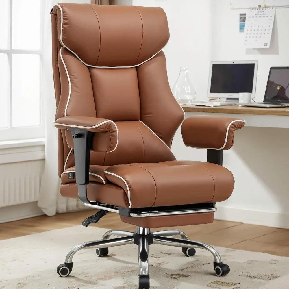 Big and Tall Office Chair 400lbs High Back Leather Executive Chair with Ergonomic Lumbar Support & Pocket Spring Cushion for Lo