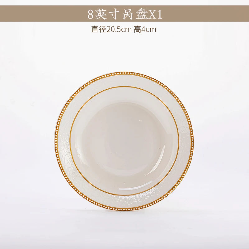 2025 New Jingdezhen Dishes Tableware Free Combination Household High-grade Bone China Tableware Housewarming Relief Rose