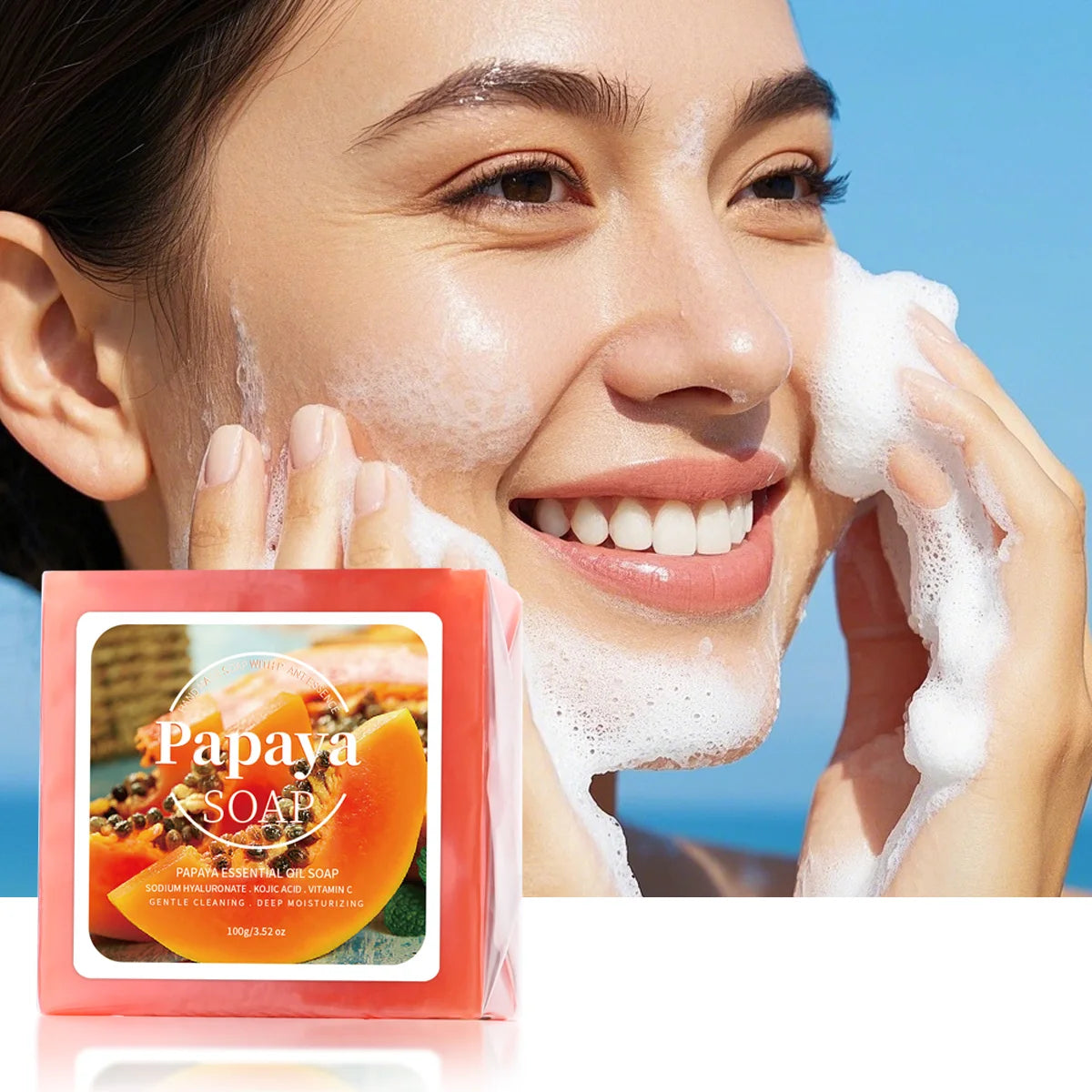 100g B+ Papaya Extract Nourishing Handmade Soap Deep Cleansing Whitening with Coconut Goat Milk Soap