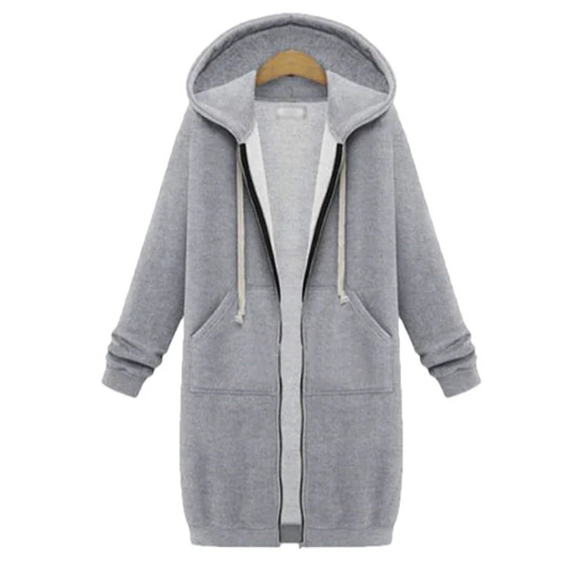 2025 Women's Autumn Winter ThickenHoodies Parkas Loose Hooded Jackets Zipper Pocket Maxi Size Sweatshirt Sports Dresses...