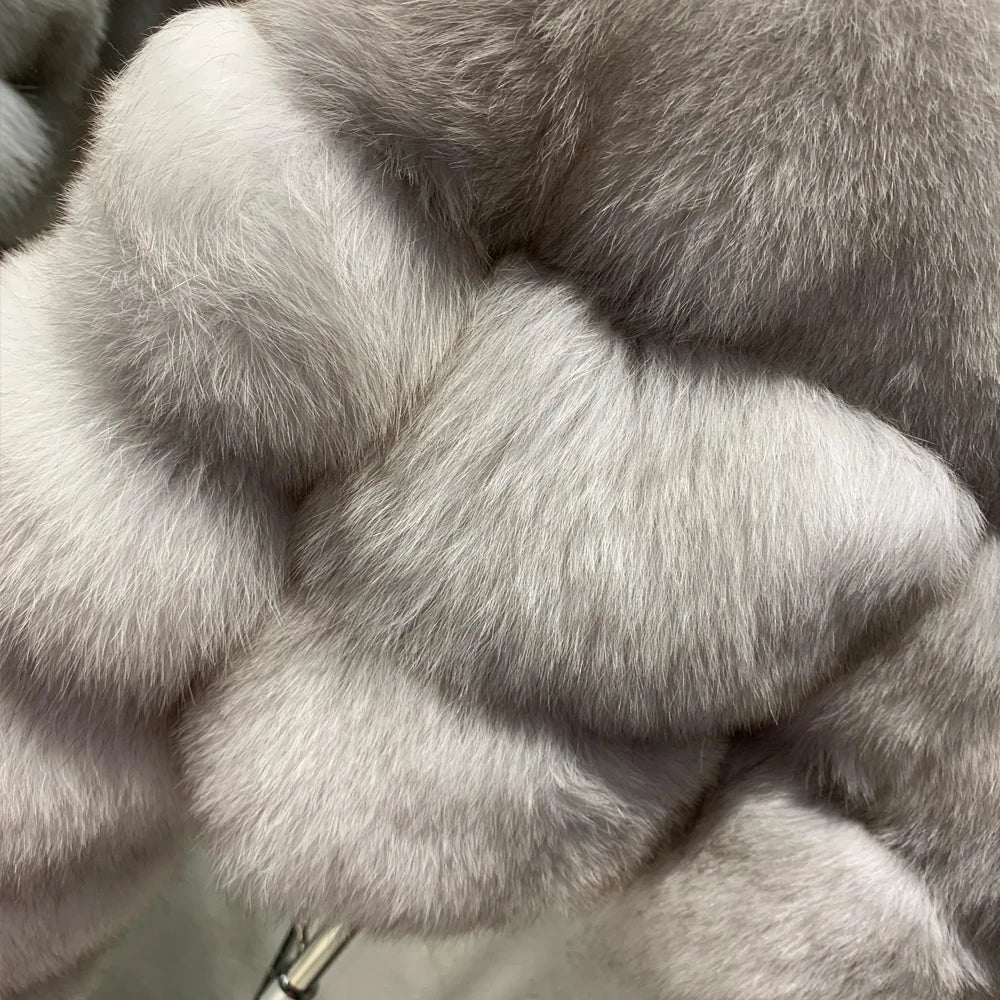 Women's Full Pelt Real Fox Fur Hooded Jackets, Long Sleeve Outwear, Winter Bomber, Female, 902