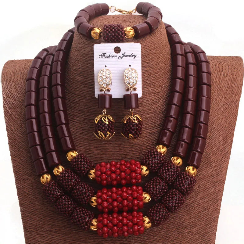 Dudo 10 Colors 3 Layers Artificial Coral Beads African Nigerian Jewelry Set For Weddings
