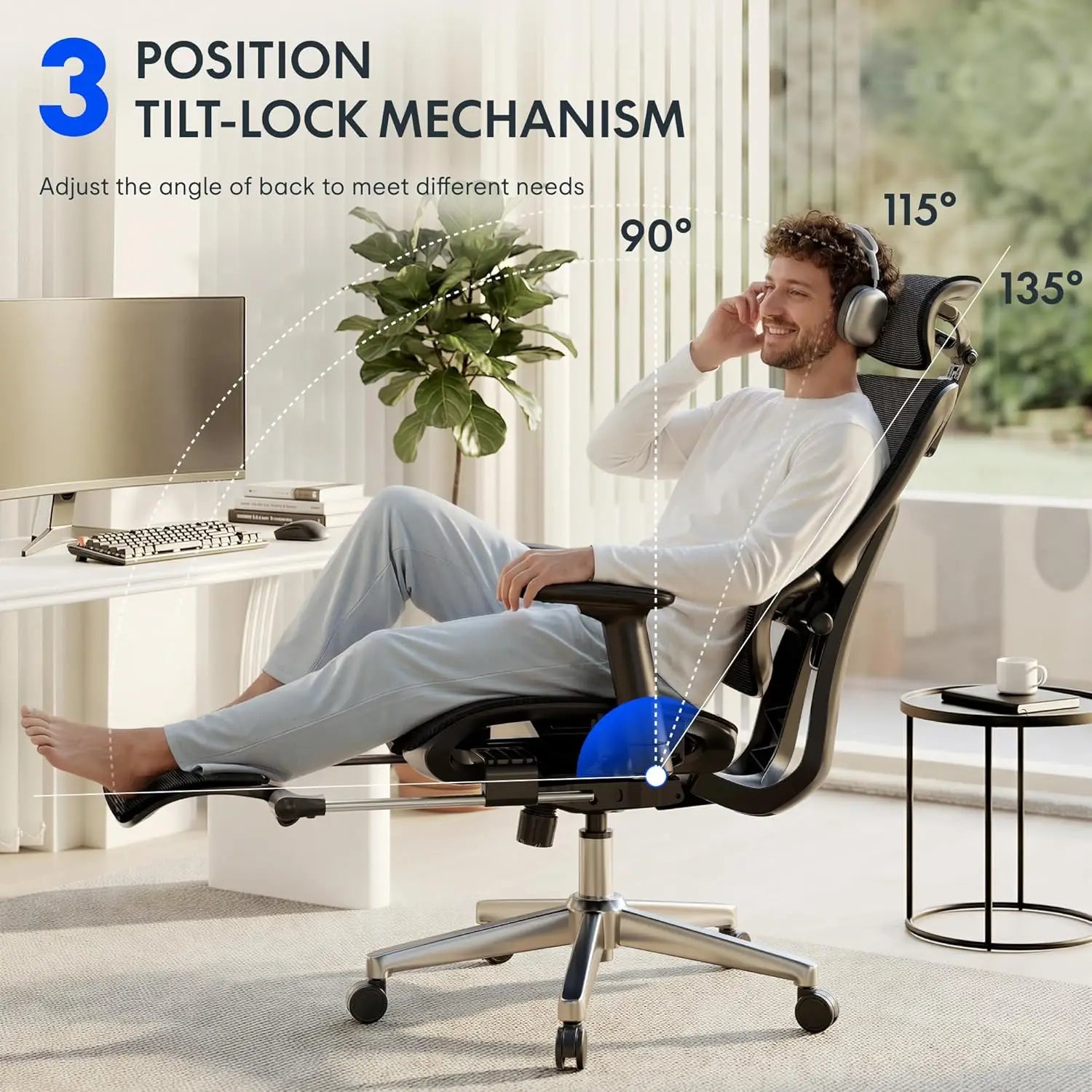 Premium Ergonomic Office Chair With Footrest- Adjustable 3D Armrests, Dynamic Lumbar Support, Recline & Tilt, Customized...