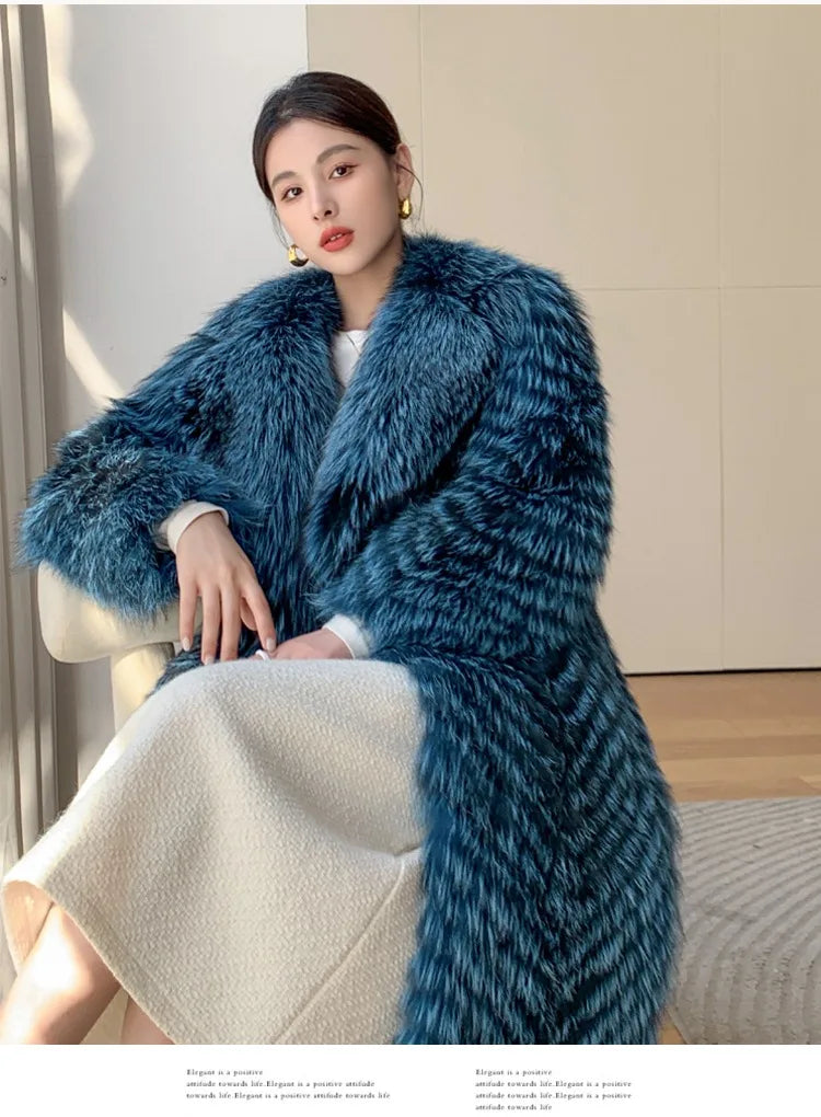 Lady Clothes Long Real Fur Coat Women Natural Silver Fox Autumn Warm Female Fox Parkas high Quality Outwear