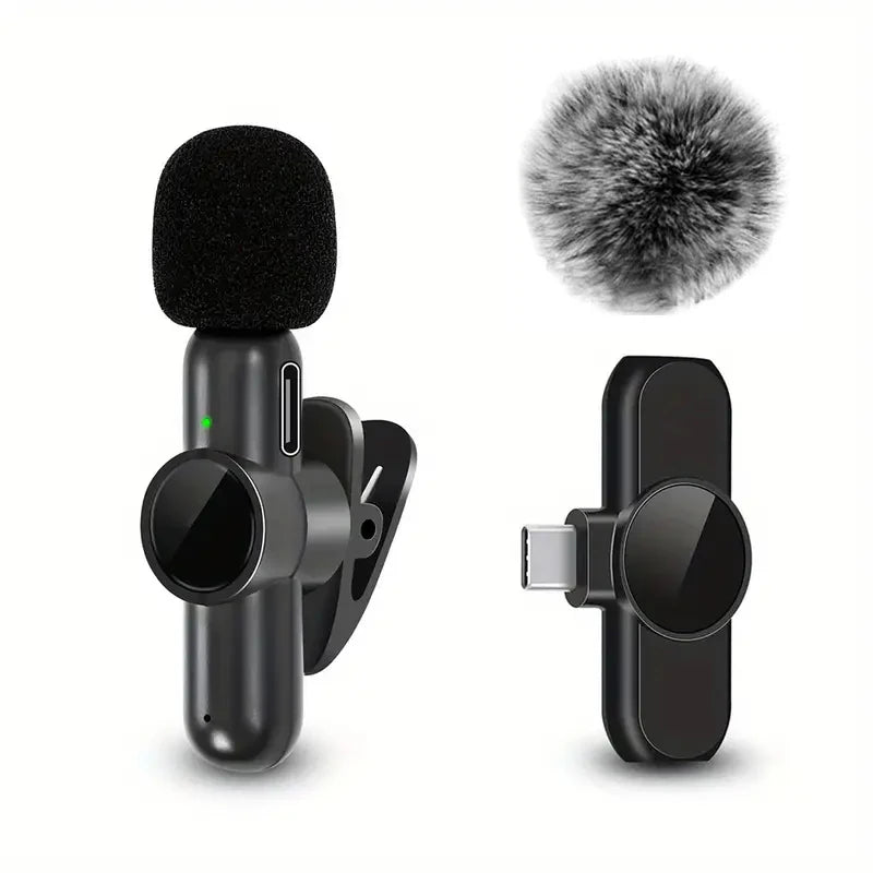 Wireless Lavalier Microphone With Windproof Cover Audio Video Recording Mini Mic For iPhone Android Mobile Phone Microphone - Kimlud