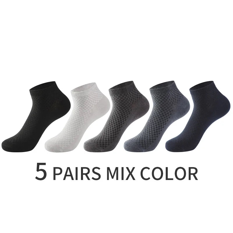 5 Pairs Men Bamboo Fiber Crew Socks Man High Quality Summer Winter Business Breathable Black Male Dress Ankle Socks |...