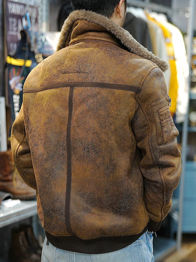 25AW Winter Shearling Trucker Jacket for Men Thermal Warm Thickened Suede Lambskin American Vintage Motorcycle Style Coats 4XL