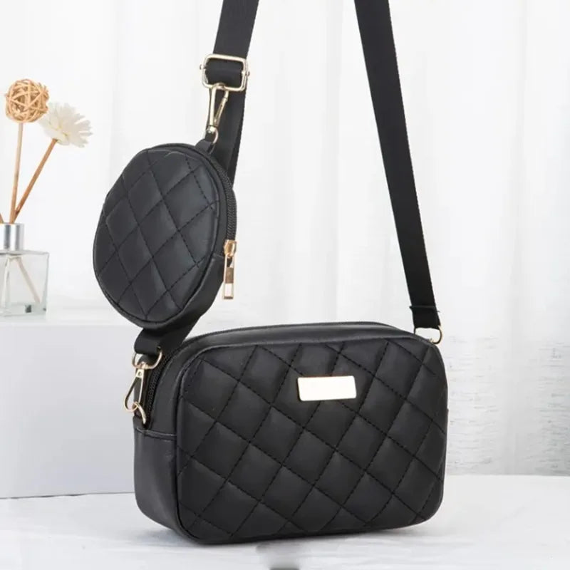 Two Piece Set Chic Quilted Women Crossbody Bag with Detachable Mini Purse Fashion Shoulder Bag for Women Casual Daily Ladies Bag - Kimlud