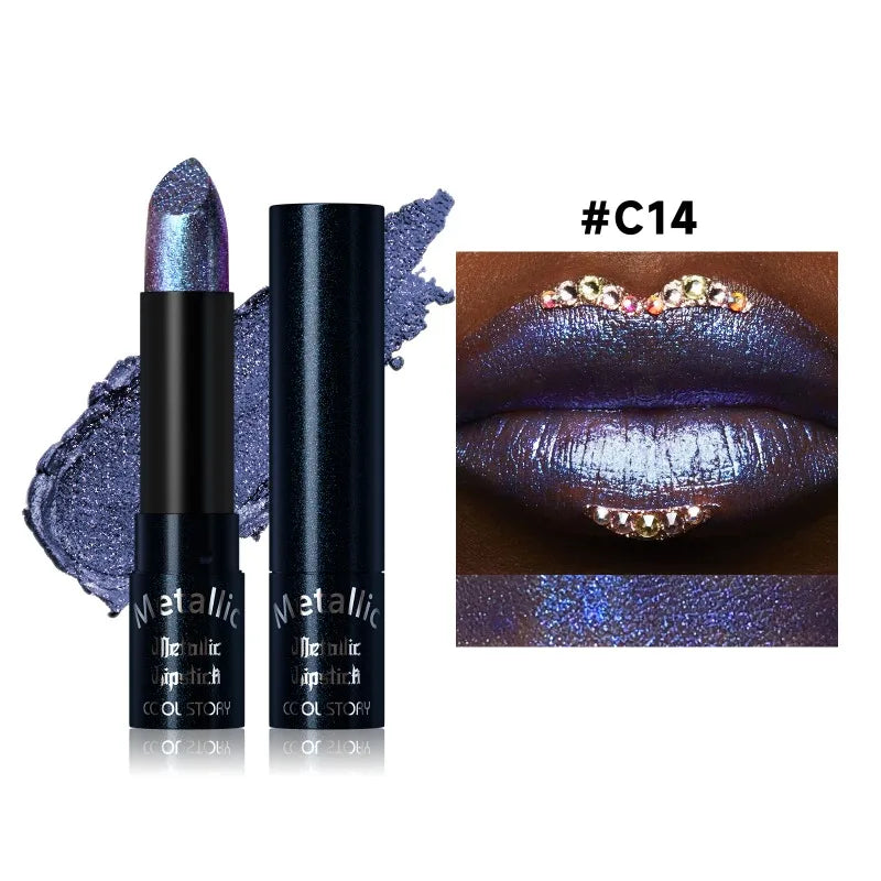 15 Colors Metallic Purple Chameleon Lipstick Waterproof Long Lasting Pearlescent Glitter Diamond Lipstick Halloween...