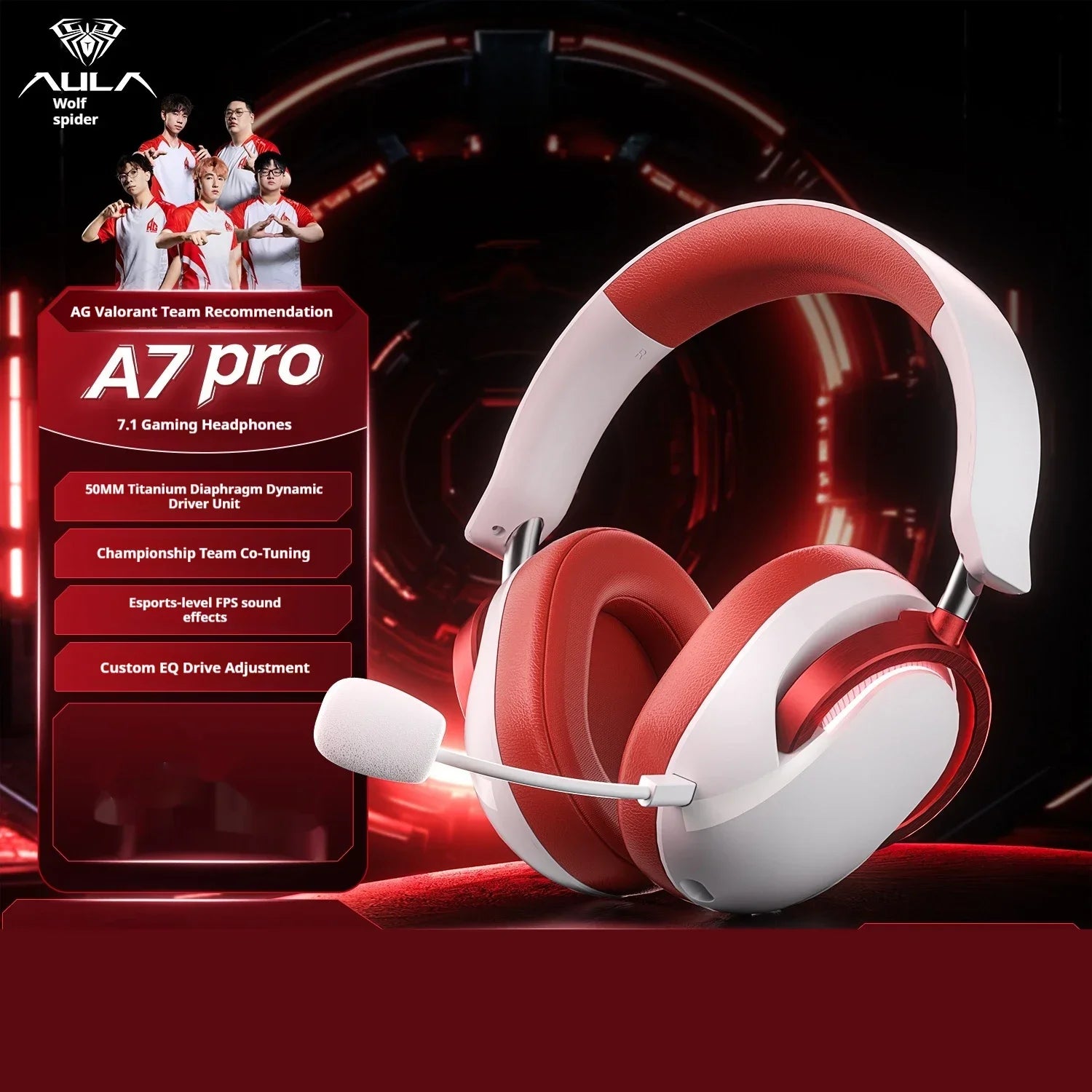 AULA A7Pro Headphone Wireless Bluetooth 2.4g Type-C RGB Gaming Headset Intelligent Noise Reduction Surround 7.1 Sound Effect