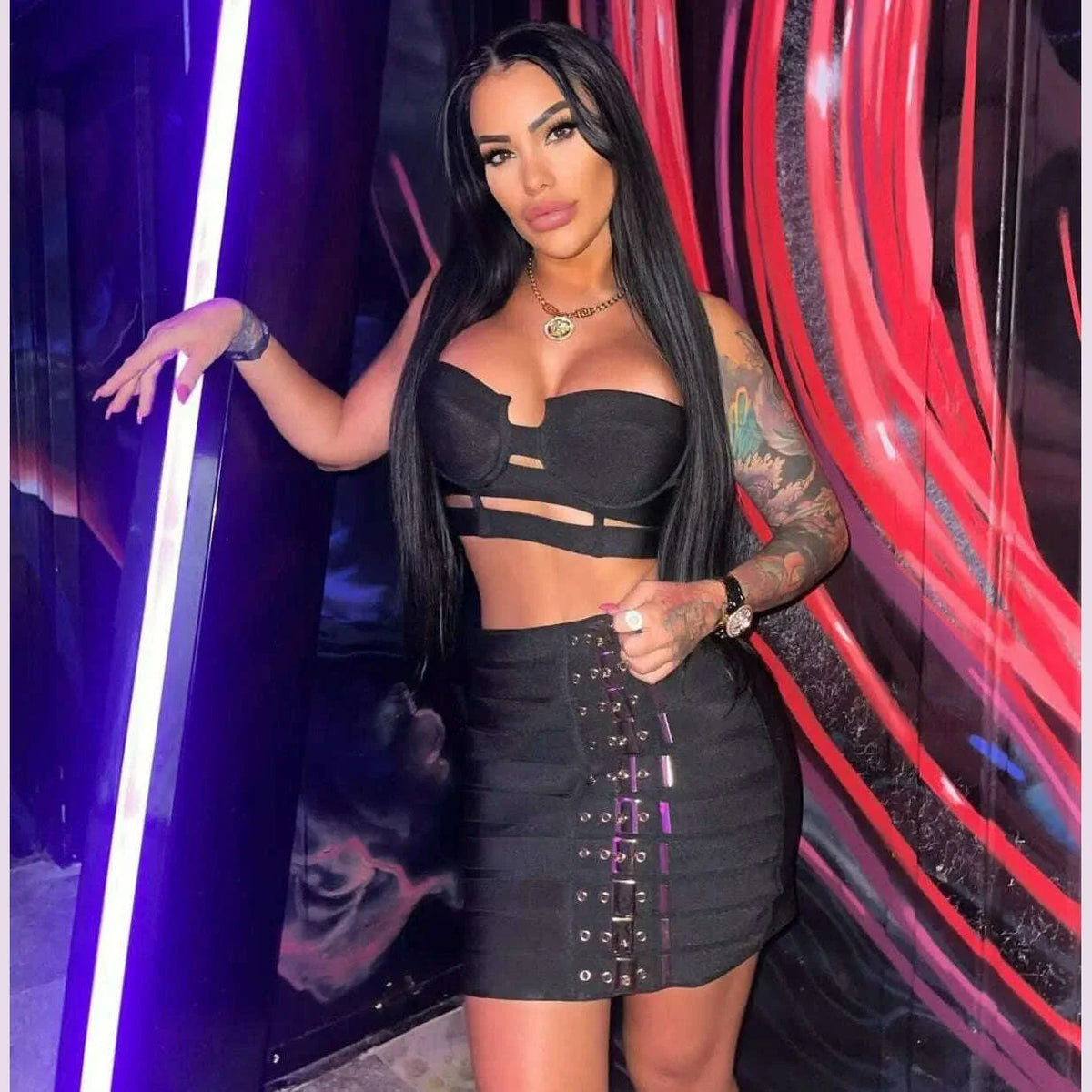2023 New Arrival Women Sexy Bandage Tops Fashion Pencil Skirts Set Nightclub Party Celebrate Women's Set High Quality