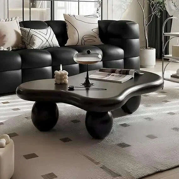 Oval Coffee Table for Living Room Modern Irregular Coffee Table Asymmetrical Unique Center Table (G White 45.7in)
