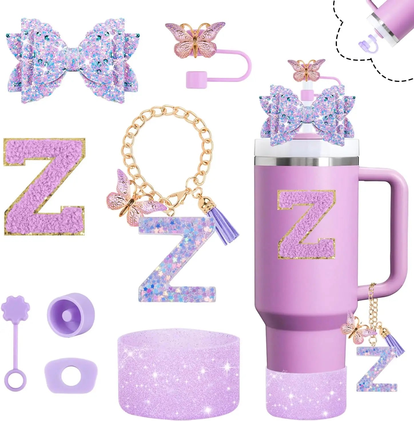 8pcs Cup Accessories Set 30oz 40oz tumbler Straw Topper Cover, Boot, Spill Proof Stoppers, Handle Charms Sticker for Stanley Cup