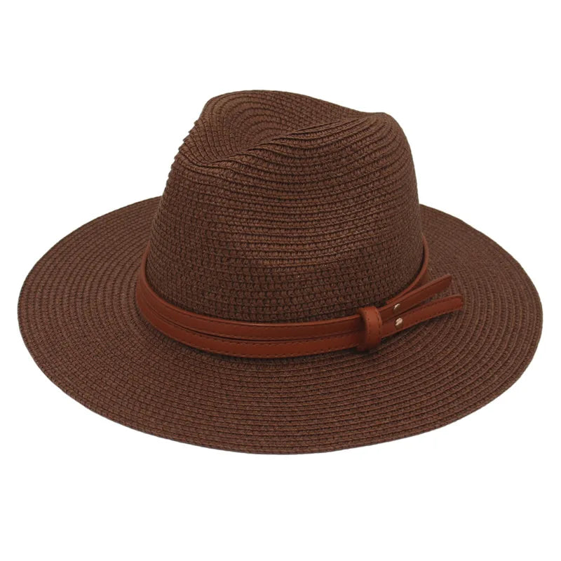 Summer Straw Sun Hat Panama Hats Grass Knitted Gift Hat Breathable Leisure Jazz Hat European American Style Straw Hat Beach Caps - Kimlud
