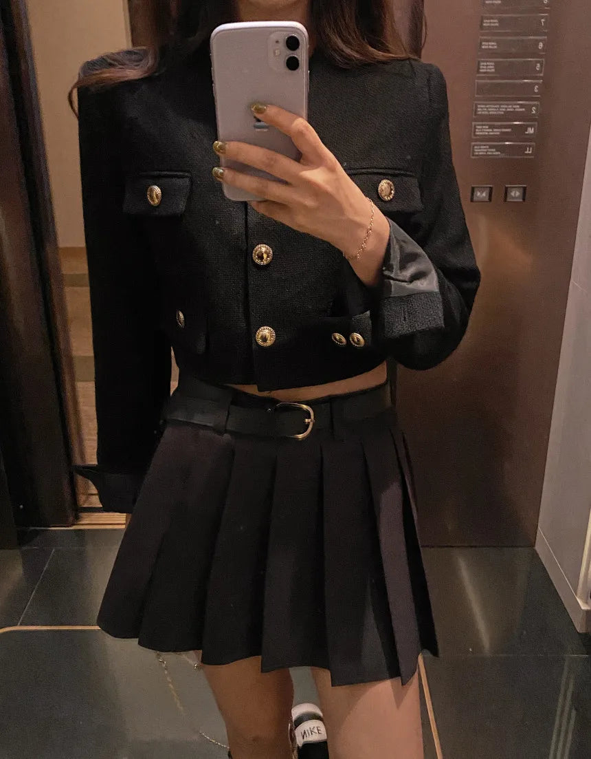 Chic ort Outerwear Women's Springtime Ele round Ne Loose Long Sve Top Faionable Design Sense Commute Sle Coat