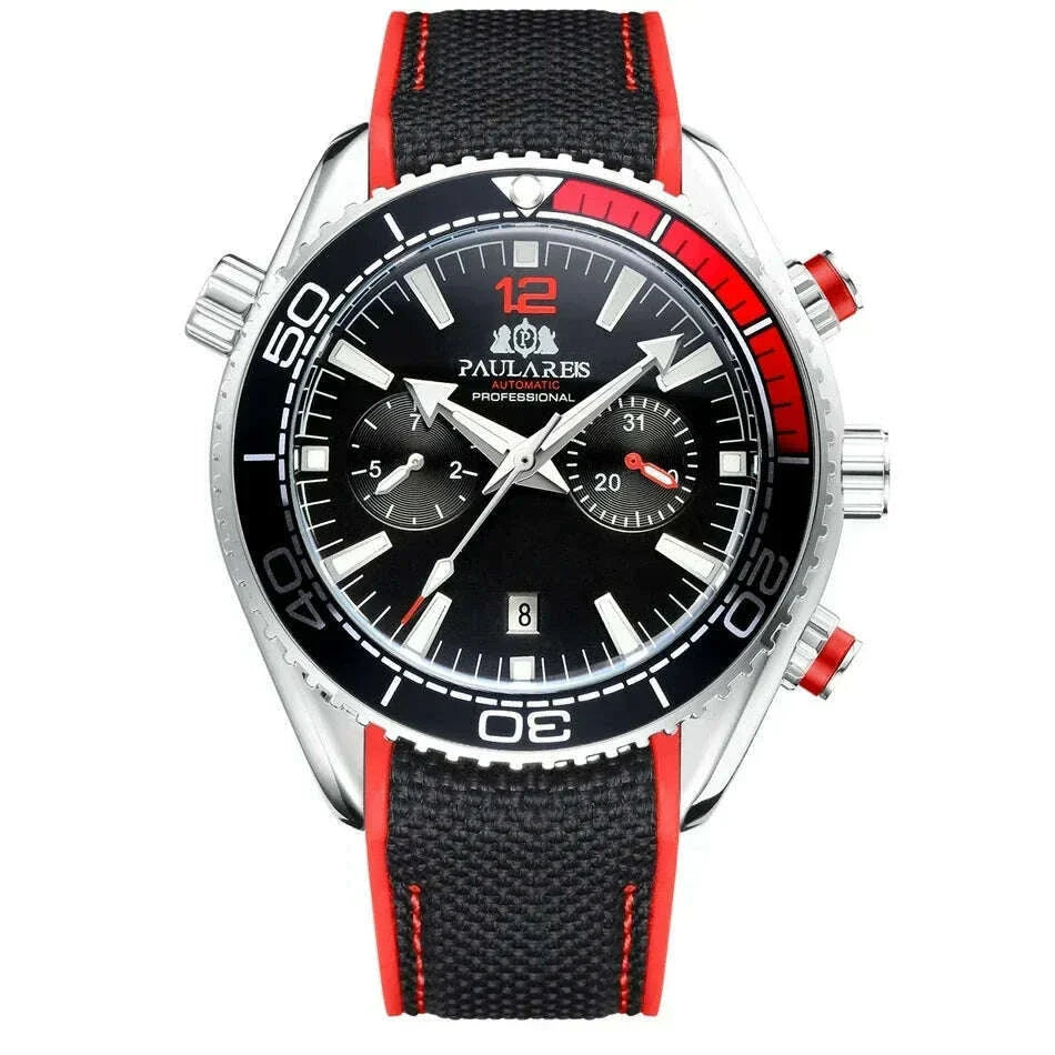 Automatic Watch for Men Mechanical Canvas Rubber Strap Orange Blue Red Multifunction Date Month Reloj Hombre Baratos