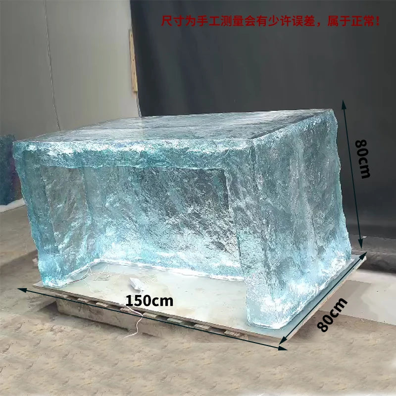 Premium Light Luxury Transparent Resin Hotel Front Desk Restaurant Villa Kitchen Partition Luminous Crystal Glacier Island Table