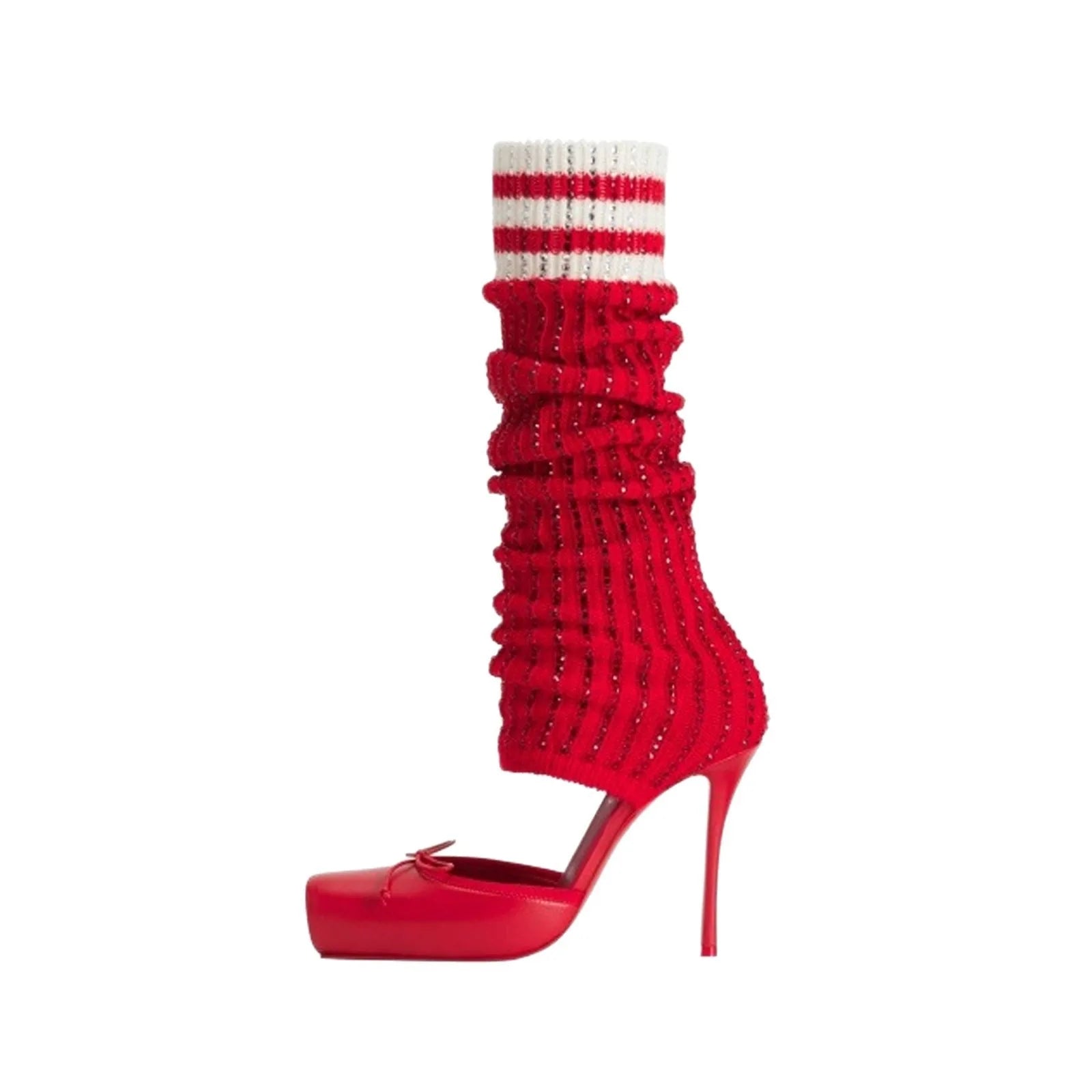 European AndAmerican Trendy High-heeled Square Toe Ballet Shoes for Women,sexy Rhinestone Bow Bag and Long Tube Socks,cool Boots - Kimlud