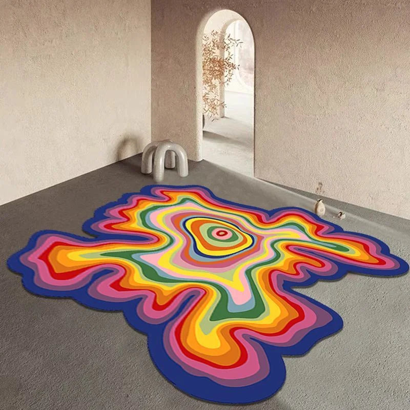 Creative Design Living Room Decoration Carpet Irregular Rainbow Rugs for Bedroom Fluffy Soft Dopamine Plush Rug Home Thick Mat