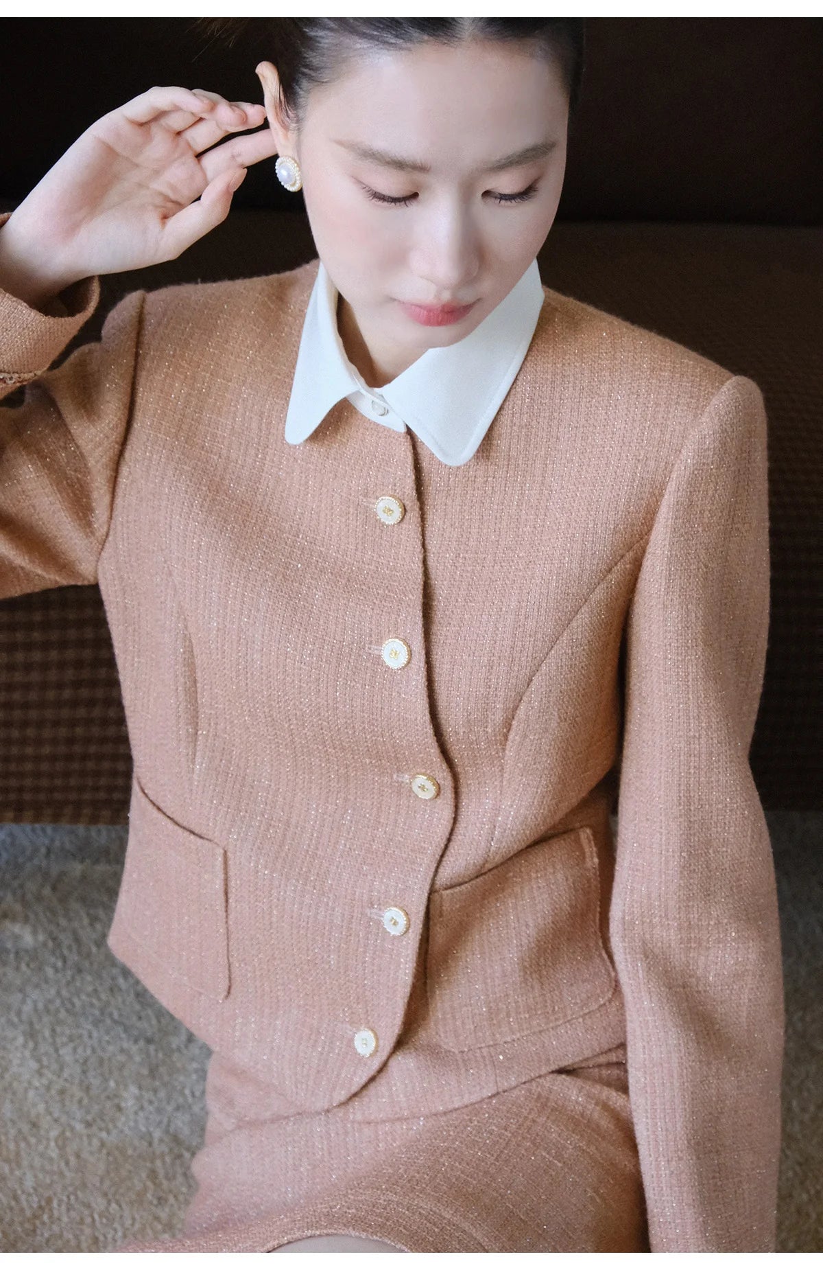 XXNING Luxury Faion Set Women's Autumn Winter ort Coat Skirt Two-Piece Suit Ele Lady Sle Knot Design