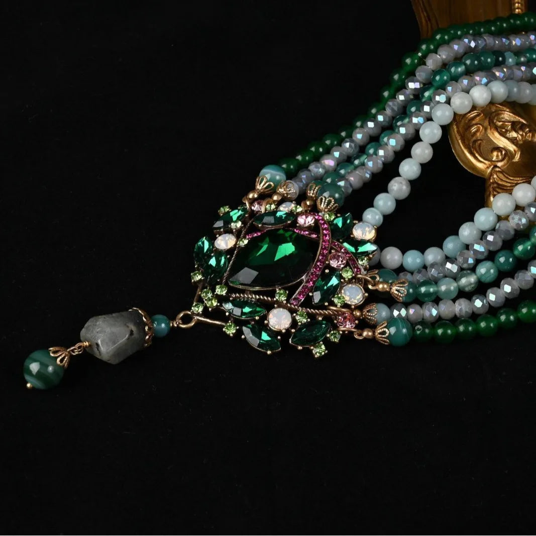 Retro luxury palace style Princess multi-layer glass agate bead necklace accessories