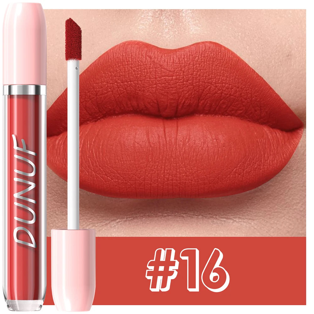 DUNUF 1Pc Matte Lip Gloss Bean Paste Liquid Lipstick Long-Lasting Waterproof Easy To Color Non-Fading Sexy Red Matte Lip Glaze