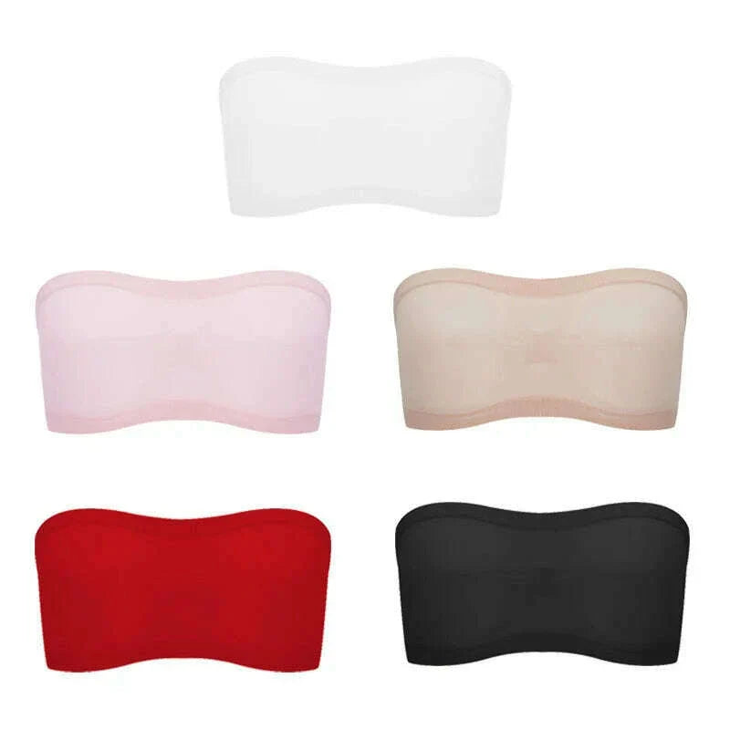 Women's Sexy Strapless Crop Top Summer Breathable Bra Mesh Bandeau Brassiere Invisible Unlined Chest Wraps Lady Tube Tops 