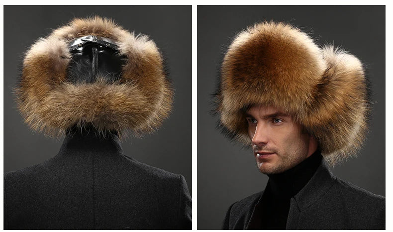Hot high-end luxury fur hat Men's fox fur hat Lei Feng cap ear cap fur necessary hat Real fur hat 100% Sheepskin top fox hat