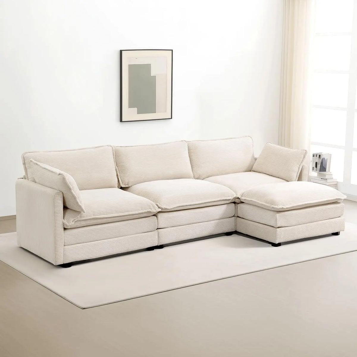 Sectional Sofa with MovableOttoman, 112 Inch 4 Seat Modern Corduroy Sofa Set, ConvertibleL | Kimlud Luxury Chair