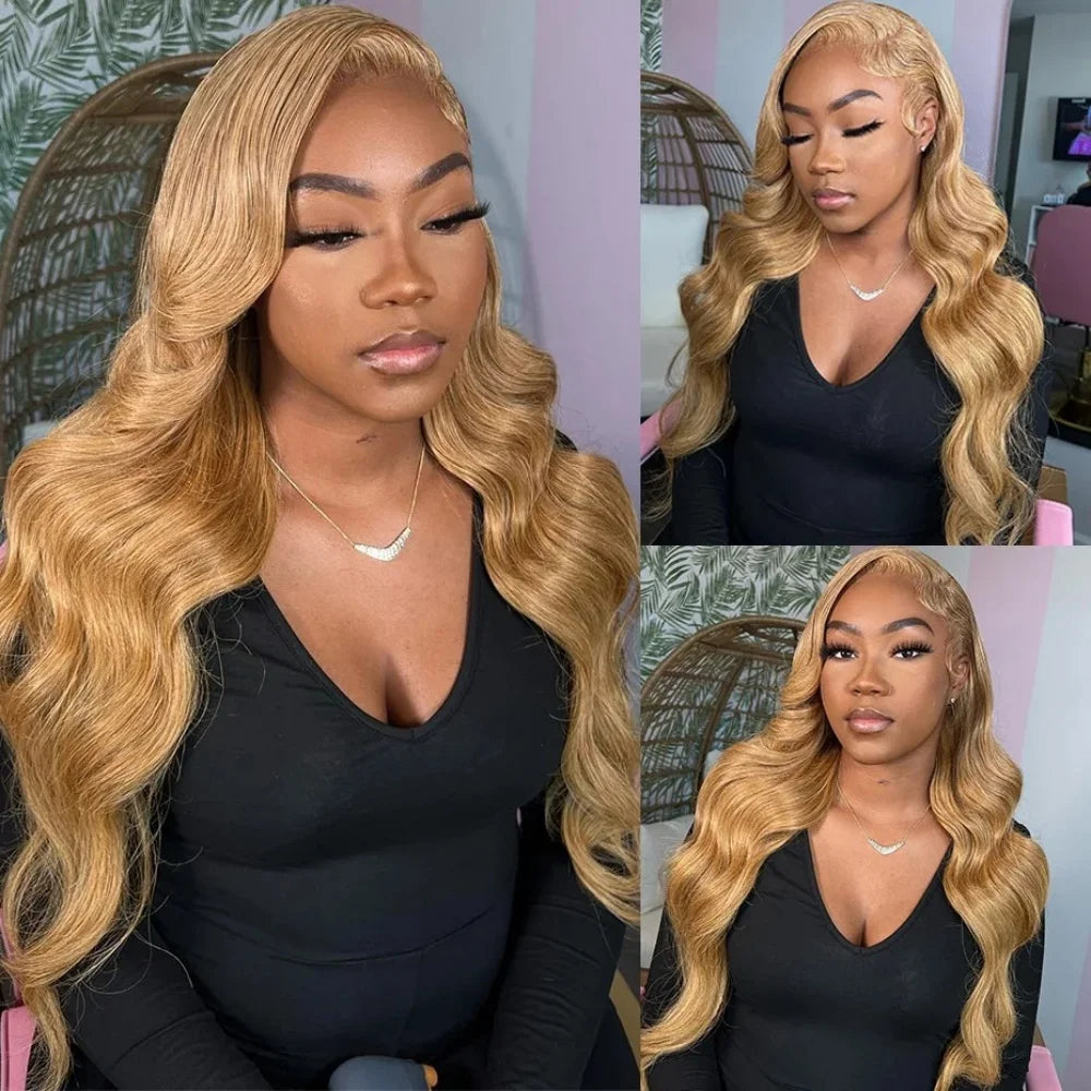 Honey Blonde #27 Body Wave Human Hair Wigs 13x6 13x4 Lace Front Wig HD Transparent Lace Frontal Pre Plucked Long Hair...