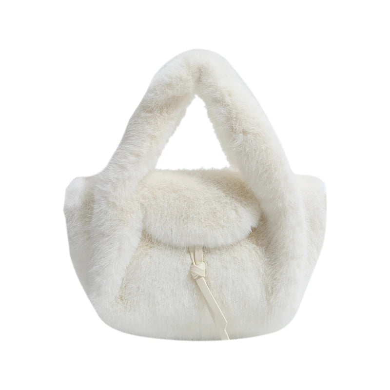 Cute Tan Faux Fur Top Handle Bag 2-in-1 Crossbody Bag Winter Warm Casual Handbag Ideal for Dating Shopping Outings for Women