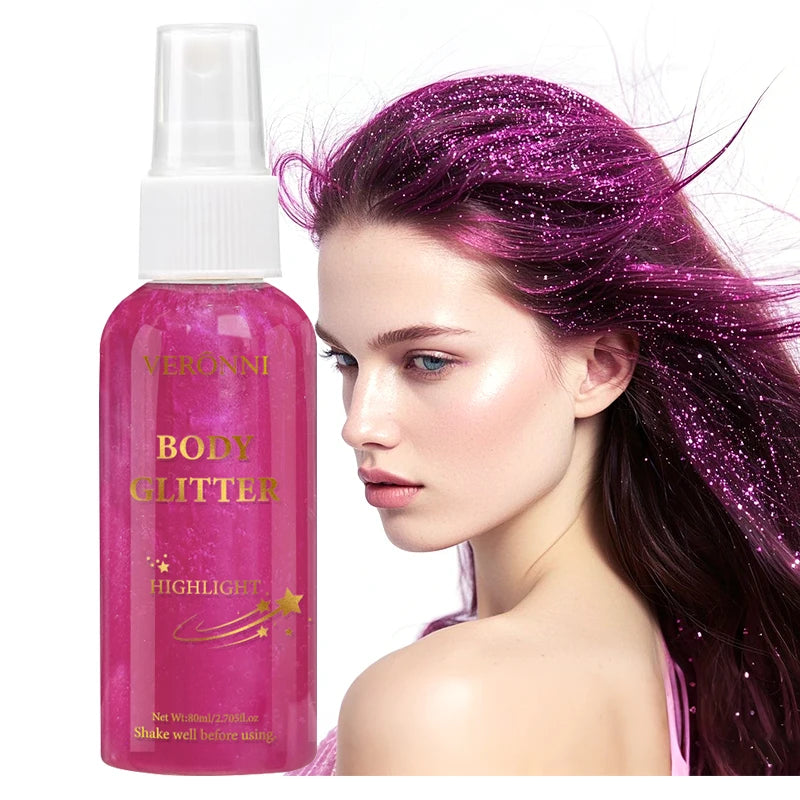 4 color Shiny Glitter Spray Cosmetics,Liquid Full Body Glow Body Highlighter,Waterproof Long Lasting Face,Body Hair Spray Makeup