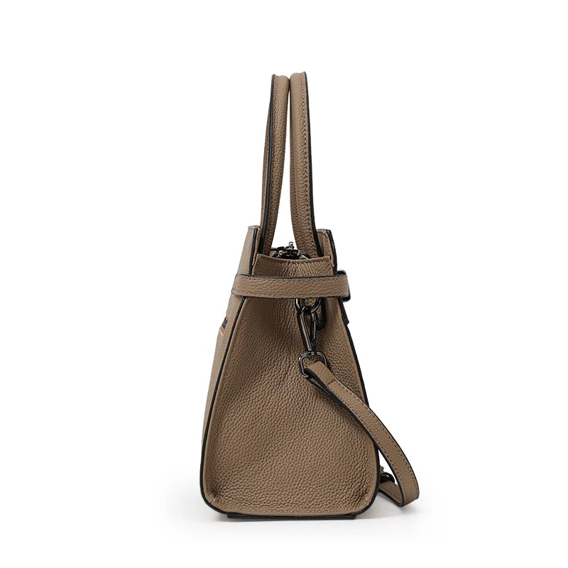 Minimalist Litchi Grain Cow Leather Tote Bag Ladies Metal Decor Top Handle Handbag Adjustable Strap Daily Shoulder Purse...
