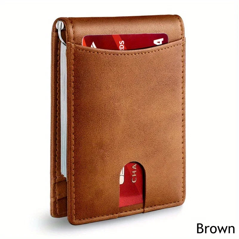Men Wallet PU Leather Money Credit Card Clip Mini RFID Blocking Leather Mens Thin Wallet Card Holder Bag